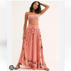 NWT RARE Free People Bali Lola Pants M Wide Leg Embroidered Pockets
